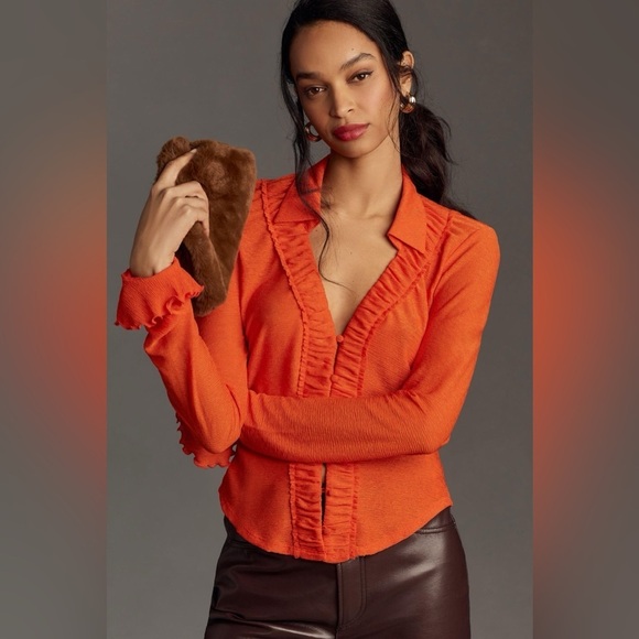 Anthropologie Long Sleeve Textured Blouse - Picture 1 of 11